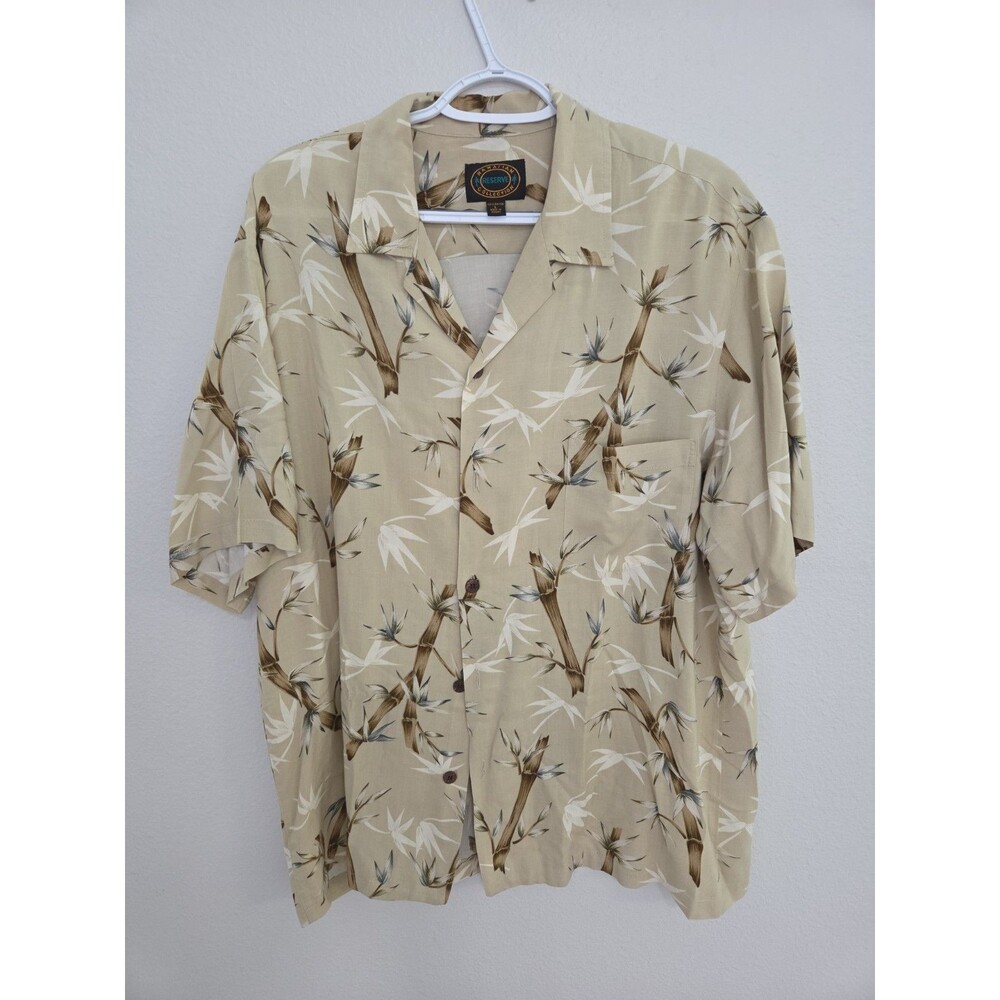 VTG Hawaiian Reserve Collection Hawaiian Shirt Mens Large Tan Bamboo Rayon